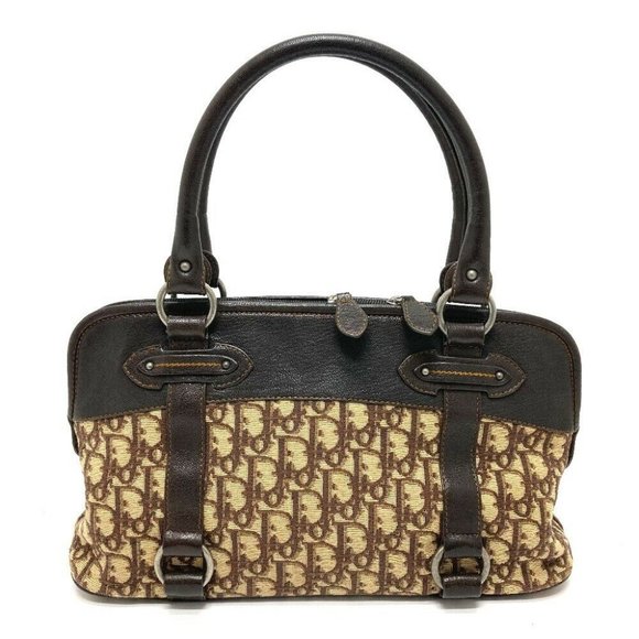 Authentic CHRISTIAN DIOR Trotter CD logo Vintage semi-shoulder Hand Bag Brown - Picture 2 of 12